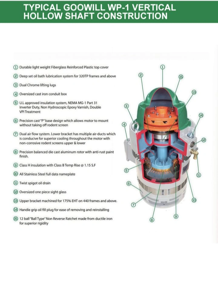 WP1 vertical hollow shaft motor construction reference sheet